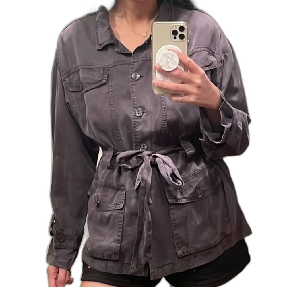 Young Fabulous & Broke Gray Ultra Soft Chambray Utility Belted Jacket Large